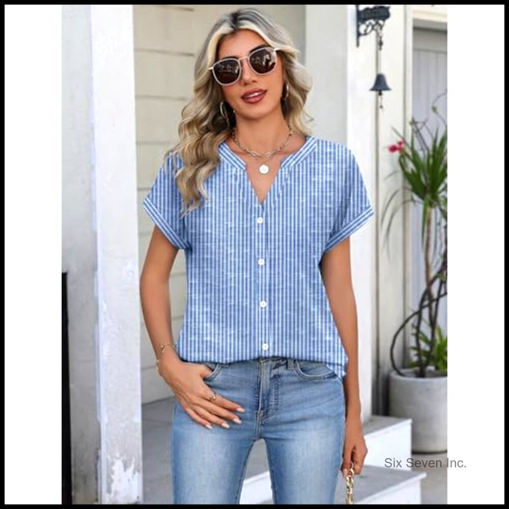 Lightweight Polyester Spandex Button Down Shirt V… - image 3